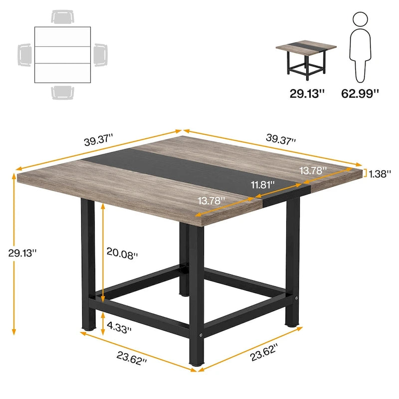 Kleiner Konferenzraumtisch für 4 Personen, quadratischer 40-Zoll-Holztisch fürs Homeoffice - 39-Zoll-D