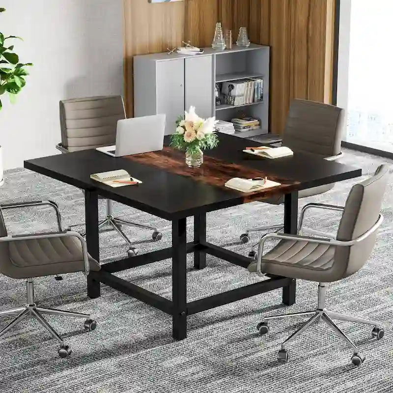 Kleiner Konferenzraumtisch für 4 Personen, quadratischer 40-Zoll-Holztisch fürs Homeoffice - 39-Zoll-D