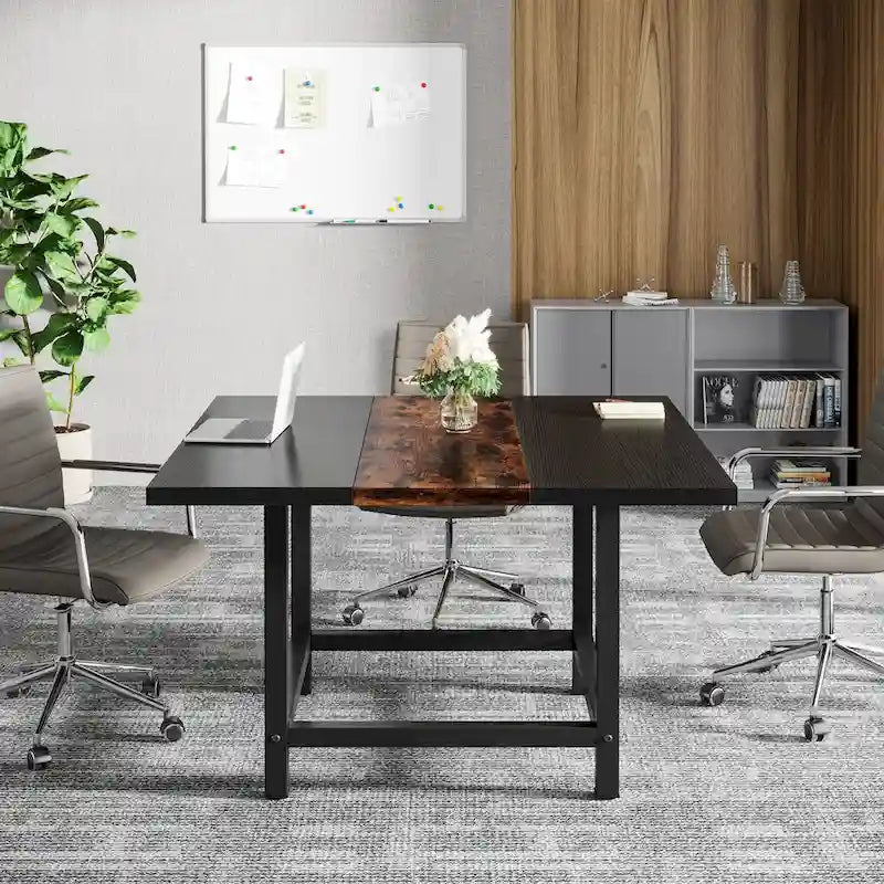 Kleiner Konferenzraumtisch für 4 Personen, quadratischer 40-Zoll-Holztisch fürs Homeoffice - 39-Zoll-D
