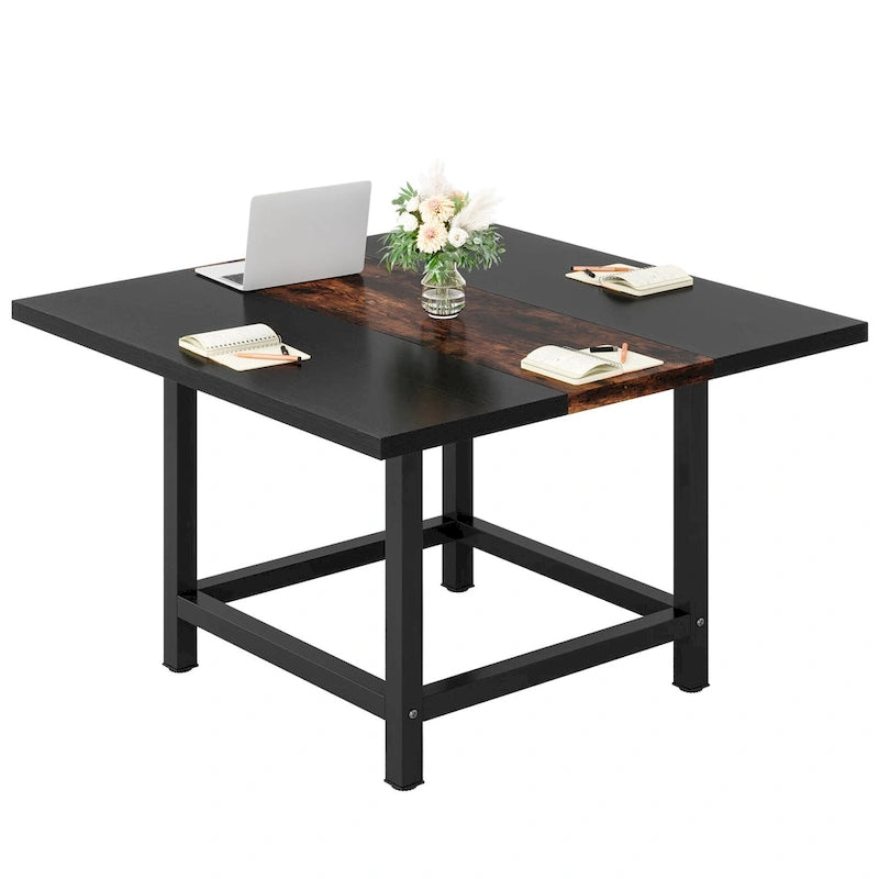 Kleiner Konferenzraumtisch für 4 Personen, quadratischer 40-Zoll-Holztisch fürs Homeoffice - 39-Zoll-D