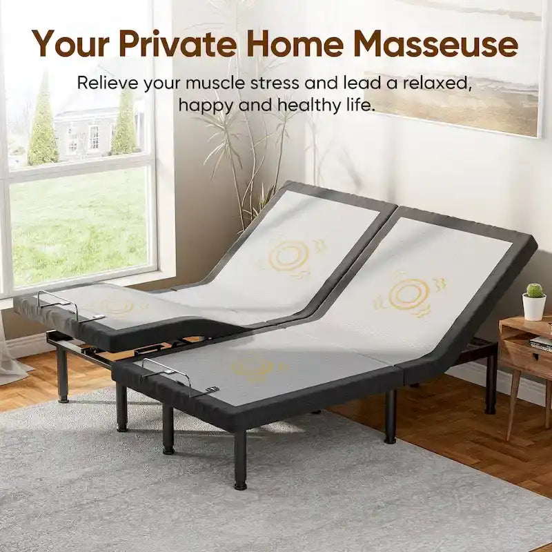 Verstellbares Bettgestell mit Massagefunktion, kabelloser Fernbedienung und leisem Motor