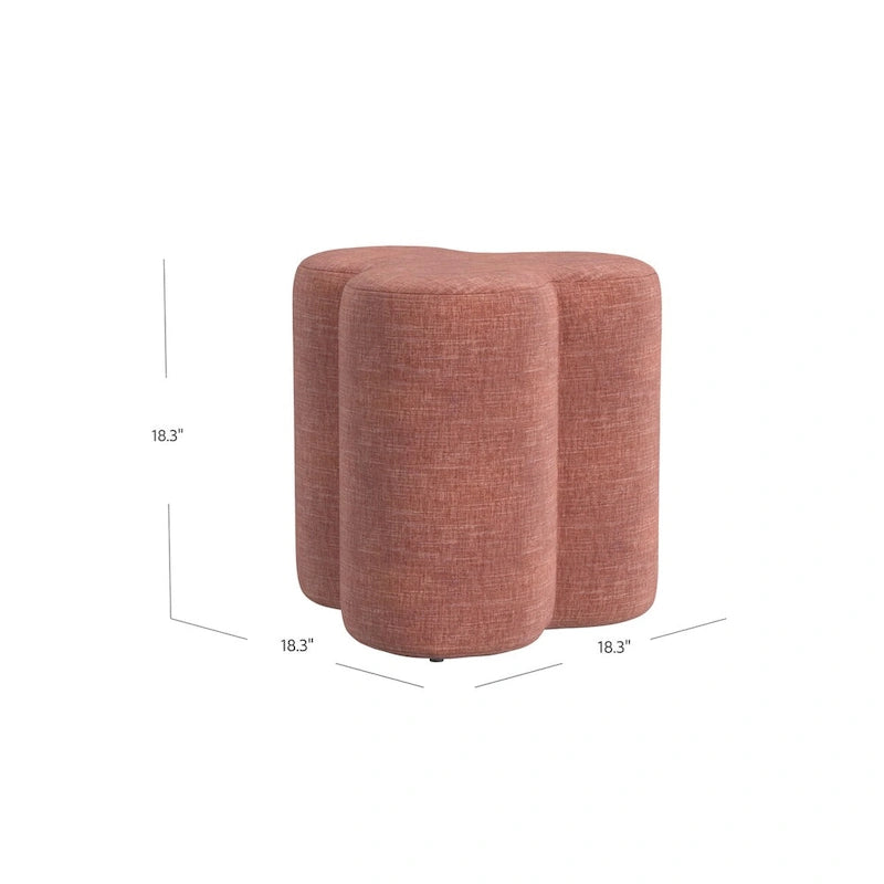 Pouf rotondo a forma di trifoglio con poggiapiedi e tessuto imbottito, seduta decorativa per il soggiorno