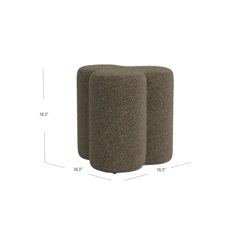 Pouf rotondo a forma di trifoglio con poggiapiedi e tessuto imbottito, seduta decorativa per il soggiorno