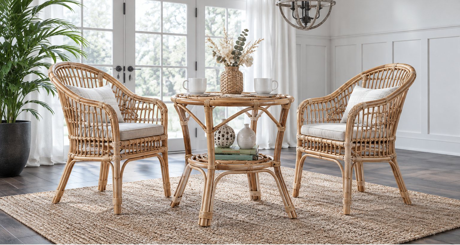 Mesa de centro castanha em rattan