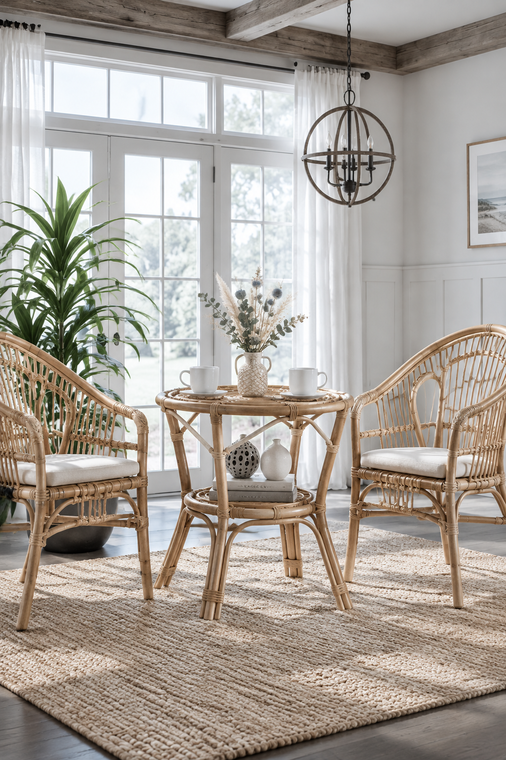 Mesa de centro castanha em rattan